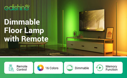 EDISHINE  57.5" RGBW, Mood Lighting, LED Corner Floor Lamp with Remote, Gold, 1 Pack-HFLG02R