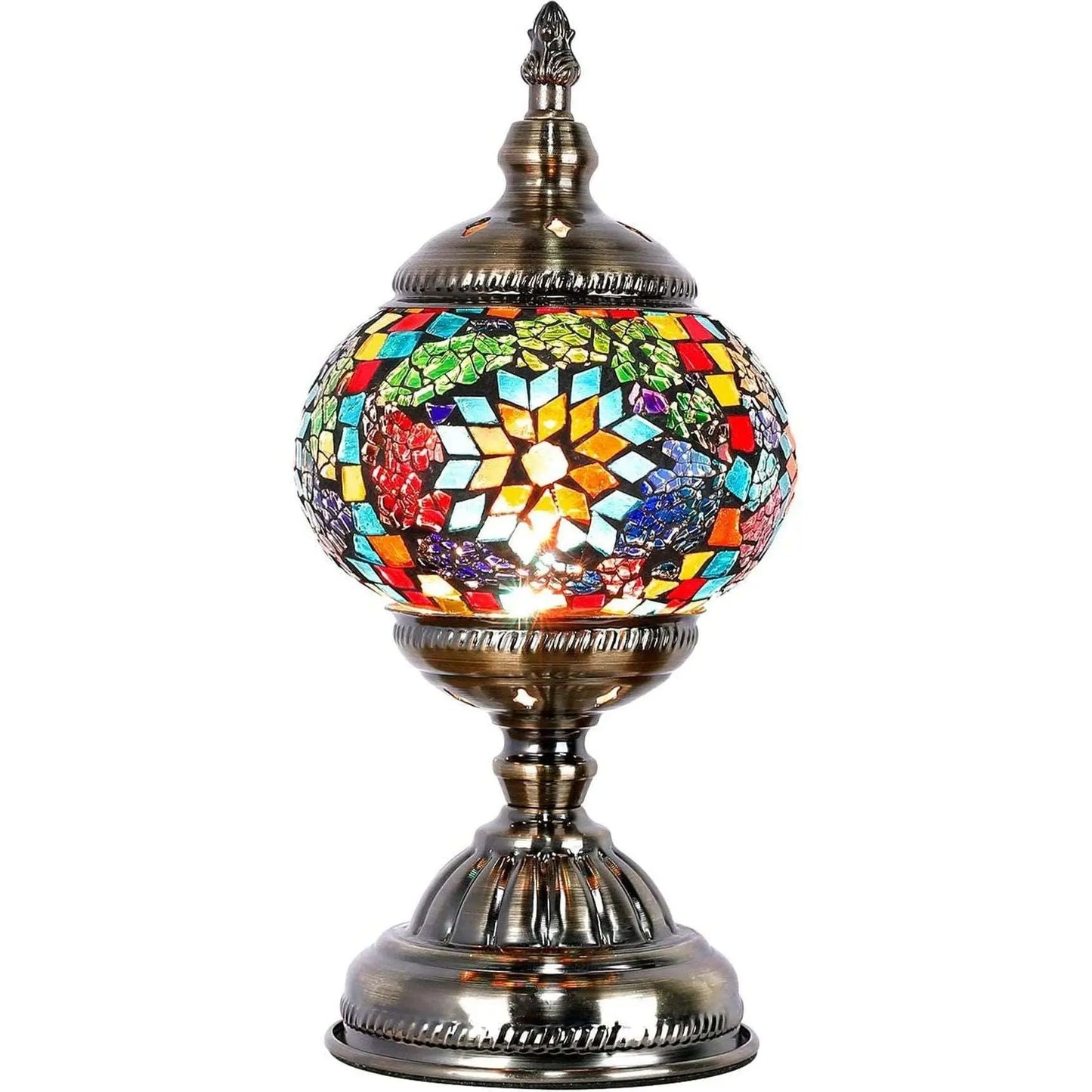 Anton Turkish Mosaic Glass Decorative Table Lamp Moroccan Lantern Home Decor Night Light for Living Bedroom Room (Multicolour)