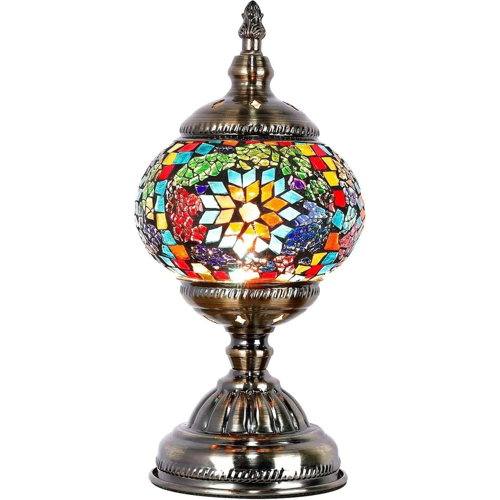 Anton Turkish Mosaic Glass Decorative Table Lamp Moroccan Lantern Home Decor Night Light for Living Bedroom Room (Multicolour)