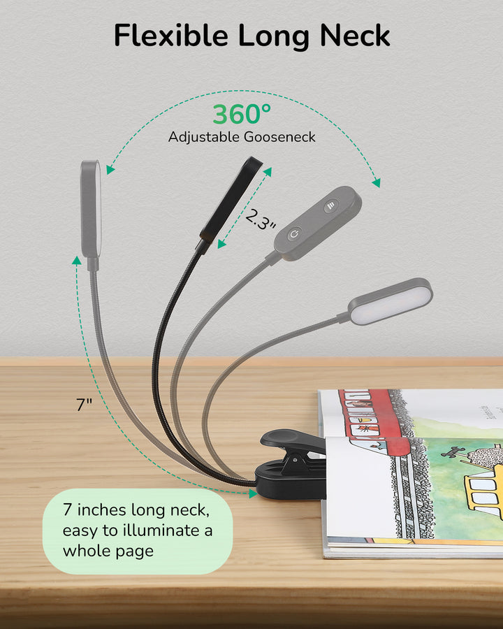 USB Rechargeable Dimmable Book Light, 3 Color Modes, 2 Charging Modes-HBRL11B1