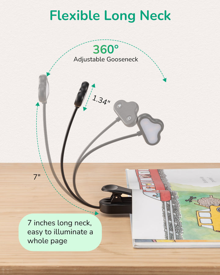 USB Rechargeable Dimmable Book Light with 3 Color Modes-HBRL10B1