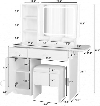 Vanity Desk with LED Lighted Mirror & Power Outlet