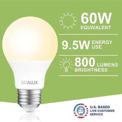 A19 Standard Light Bulbs 2700K Warm 60 Watt Equivalent LED Light Bulbs