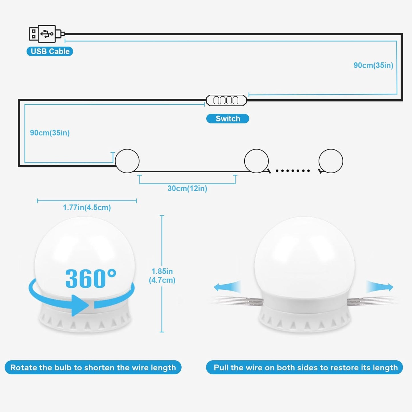 LED Vanity Lights for Mirror Stick on with 10 Dimmable Bulbs