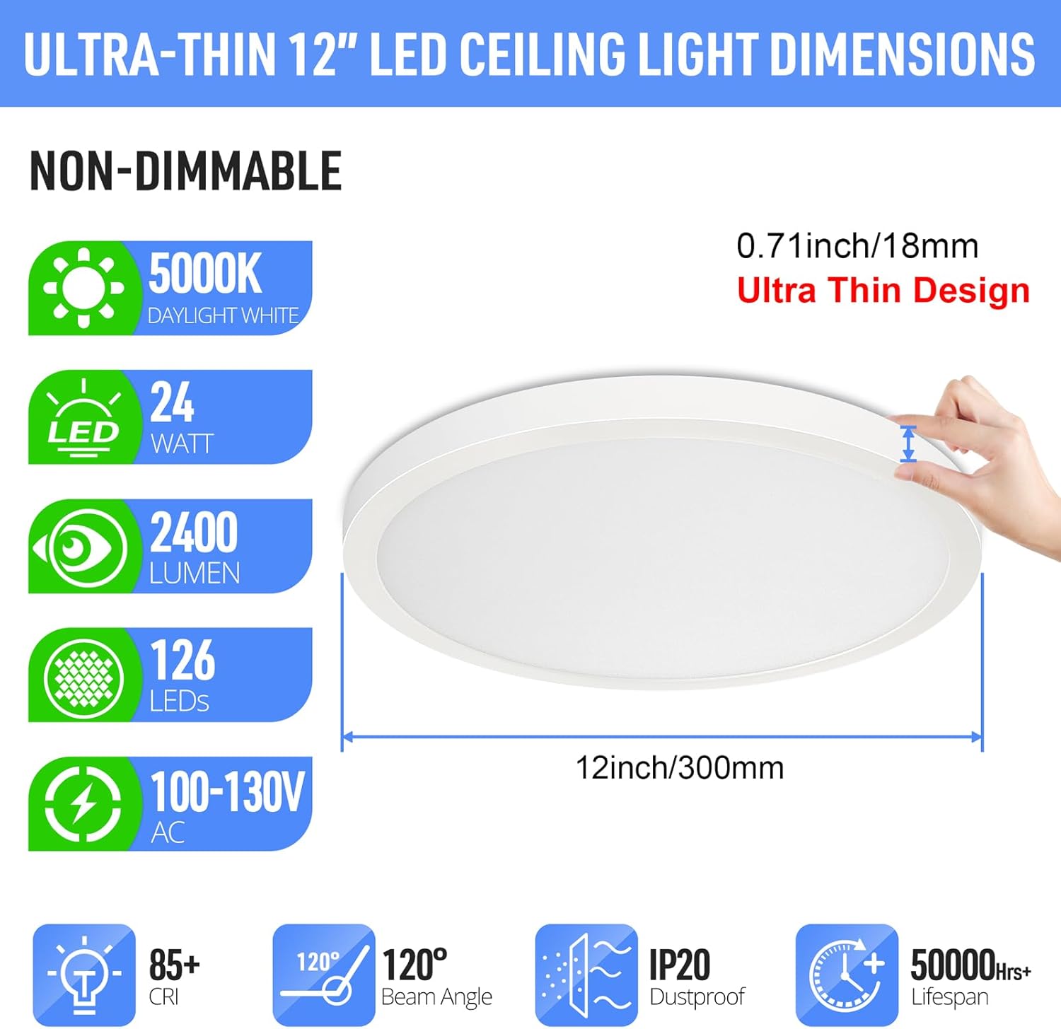 12 Inch 24W White Round Flat Ceiling Lights