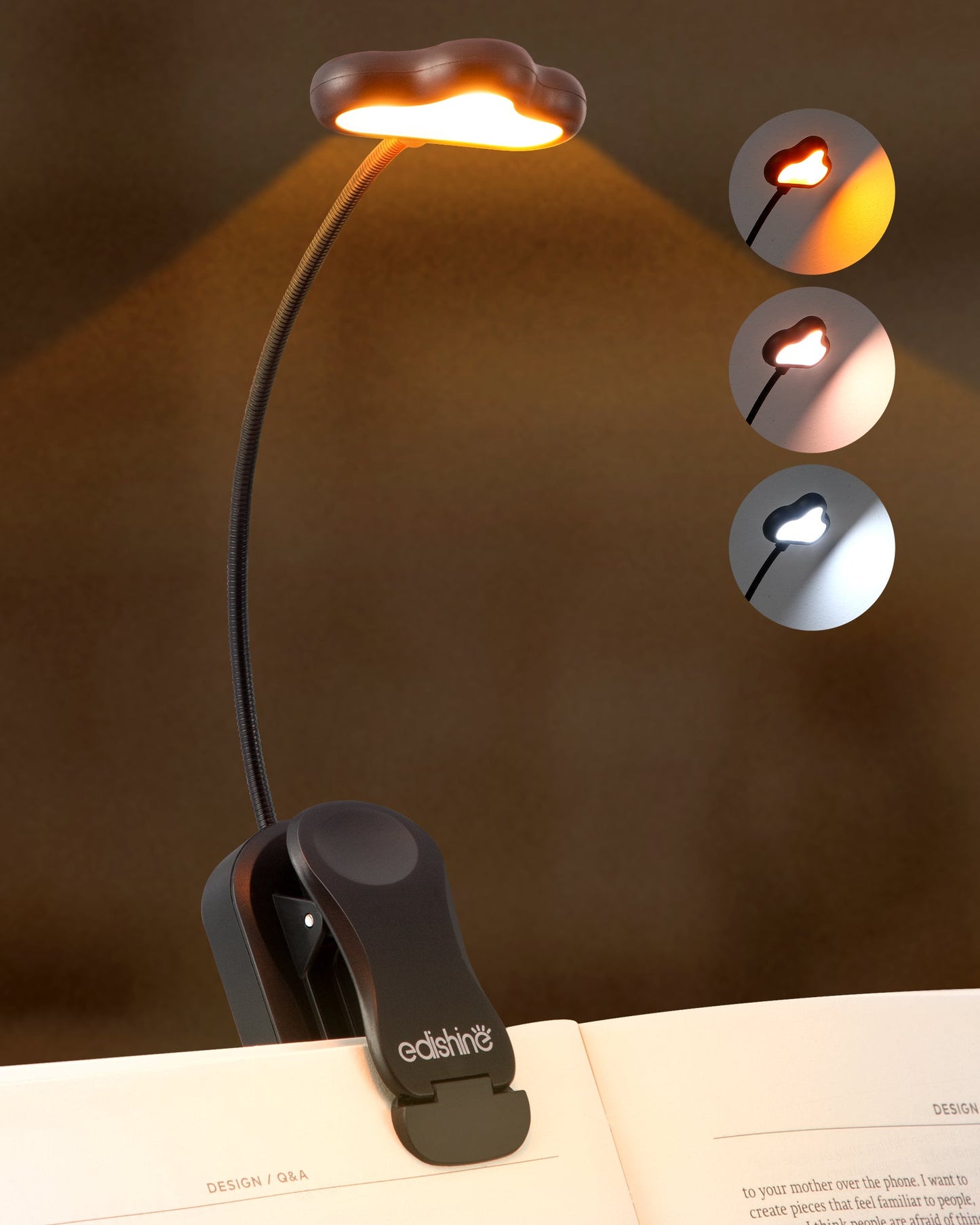 USB Rechargeable Dimmable Book Light with 3 Color Modes-HBRL10B1