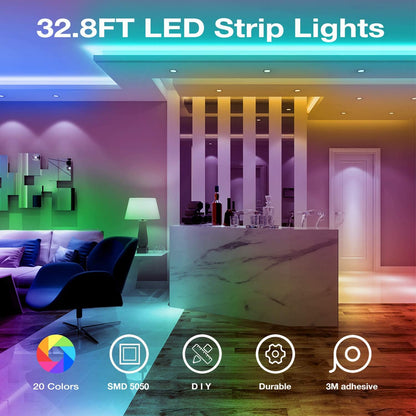 Led Strip Lights 32.8ft Kit with Remote and Power Supply Color Changing