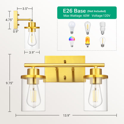 2-Light Gold Bathroom Vanity Light-HHVL04E