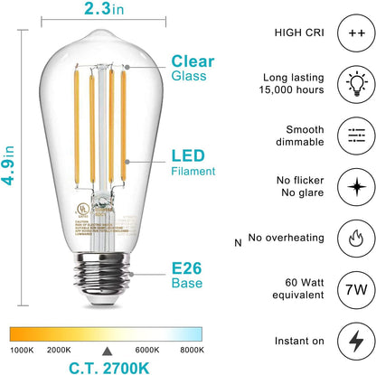 12 Pack Vintage 8W ST58 LED Edison Light Bulbs 60W Equivalent