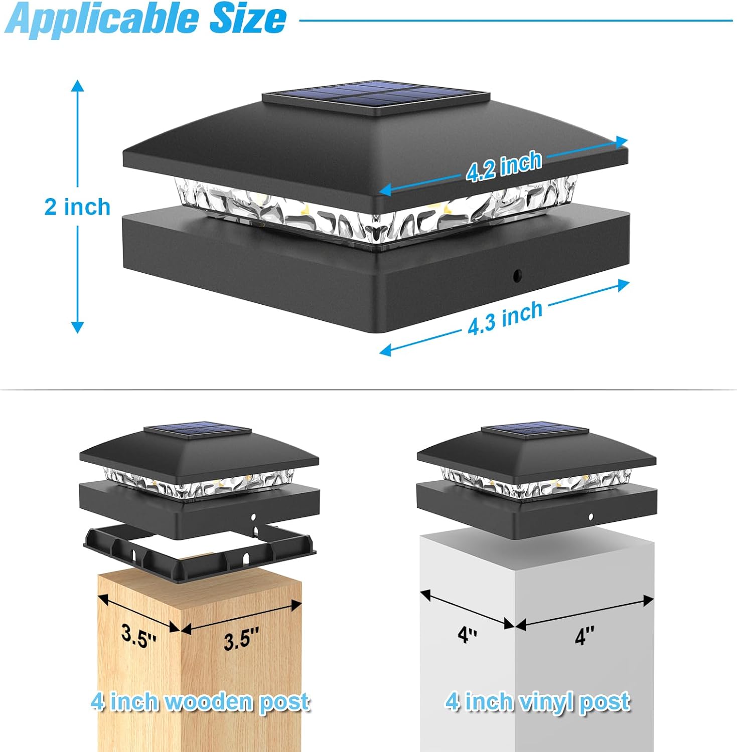 12 pack, Black Deck Post Cap Light Solar Powered