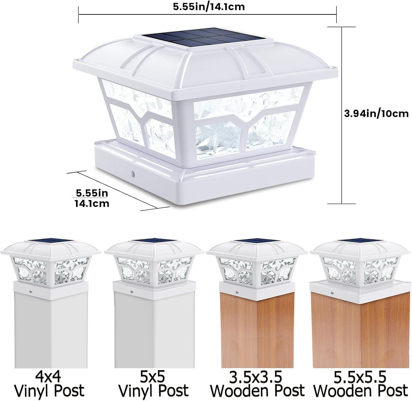 Solar Post Cap Lights Outdoor 2 Color Modes 8 LEDs for 4x4 5x5 6x6 Posts