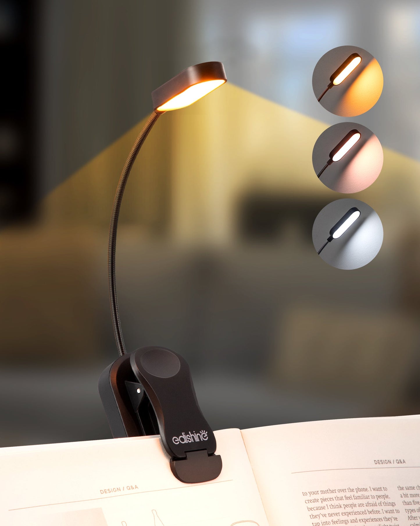 USB Rechargeable Dimmable Book Light, 3 Color Modes, 2 Charging Modes-HBRL11B1