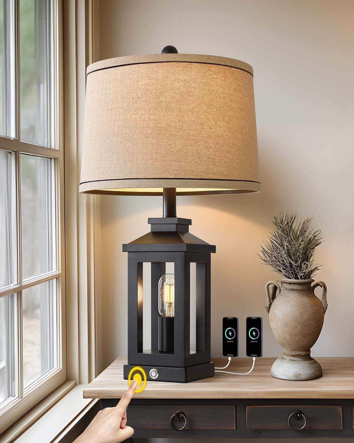 23.75" Retro Farmhouse Black Table Lamp