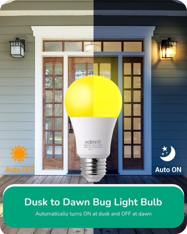 Dusk to Dawn 9W (60W Equivalent) A19 Non-Dimmable Yellow Light Bulb (4 Pack)-HLBA19H