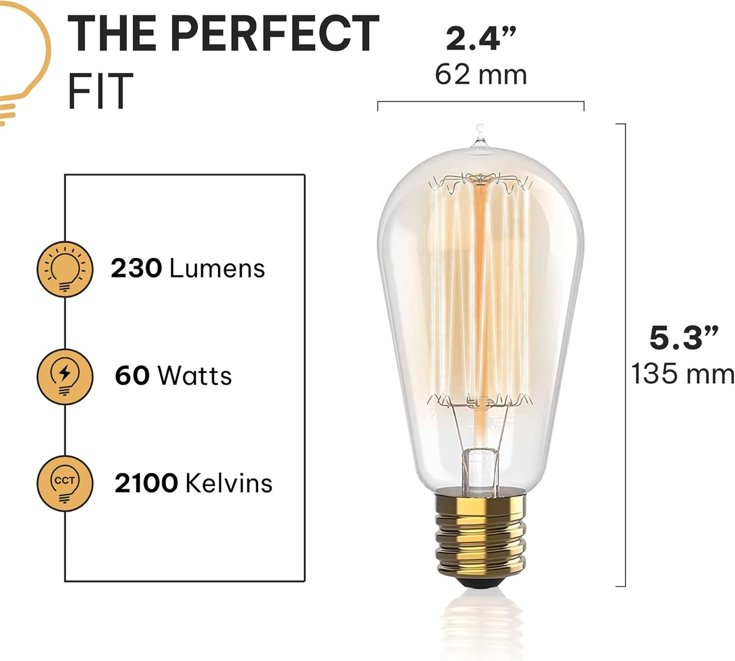 Vintage Incandescent Edison Light Bulbs 60W (4 Pack) for Outdoor and Indoor