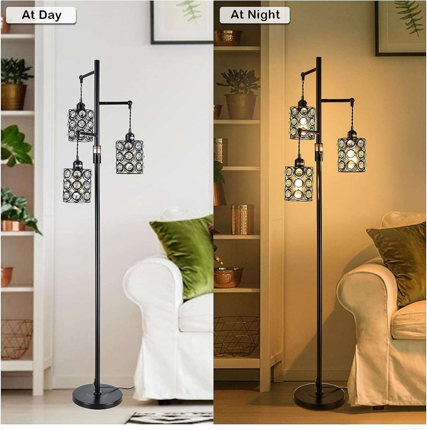 Airposta Industrial Floor Lamp with On/Off Dimmable Switch, 3-Head Rustic Glass Crystal Tall Tree Standing Lamp, 40W Farmhouse Torchiere Floor Lamp Light for Living Room, Reading, Office, Bedroom,Home