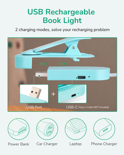 USB Rechargeable Dimmable Book Light with 3 Color Modes-HBRL10C1