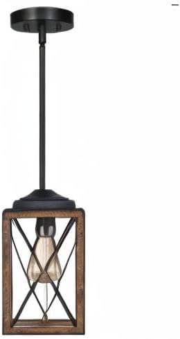 Metal Pendant Light | Wooden Grain Finish | Adjustable Height