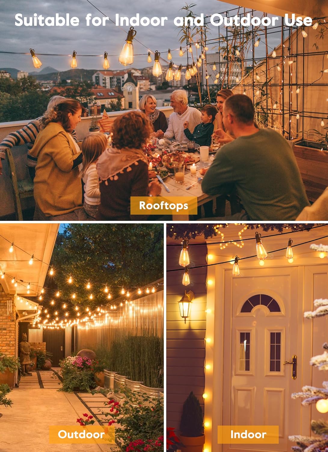 Outdoor String Lights LED 100FT Patio Lights with 52 Shatterproof ST38 Dimmable Vintage Edison Bulbs