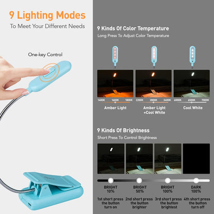 Rechargeable Book Light, Mint Blue