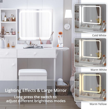 Vanity Desk with LED Lighted Mirror & Power Outlet