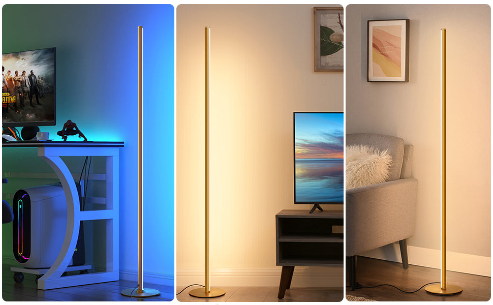 EDISHINE  57.5" RGBW, Mood Lighting, LED Corner Floor Lamp with Remote, Gold, 1 Pack-HFLG02R