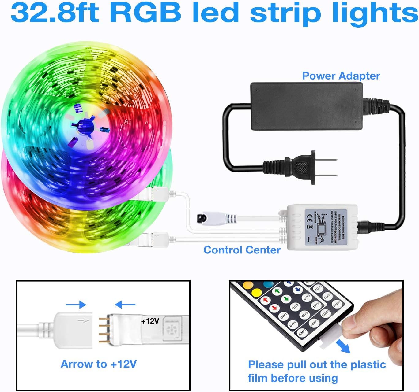 Led Strip Lights 32.8ft Kit with Remote and Power Supply Color Changing