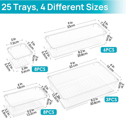 4-Size Versatile Bathroom and Vanity Drawer Organizer Trays