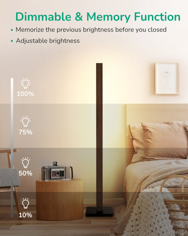 EDISHINE 46" Dimmable Wood Corner Floor Lamp with Remote, 7 Color Temperature-HFLK02V