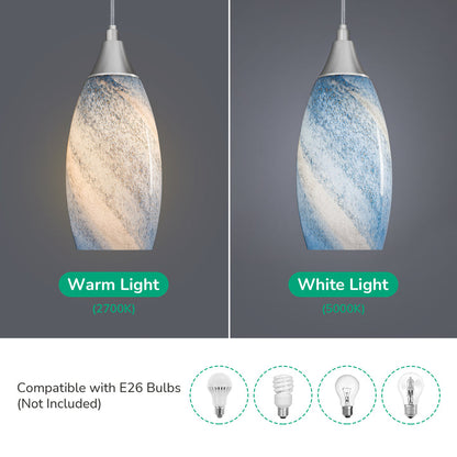 EDISHINE Handcrafted Art Glass Plug in Pendant Light, 15FT Adjustable Cord (1 Pack)-HPIP06C