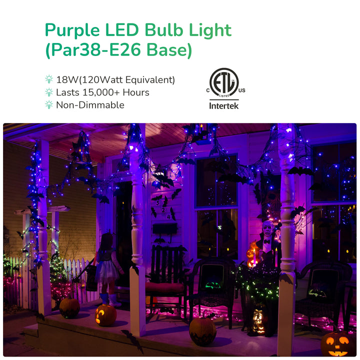 Dimmable 18W(120W Equivalent) E26 Base Purple Flood Light Bulb, 2 Pack-HLBP38B