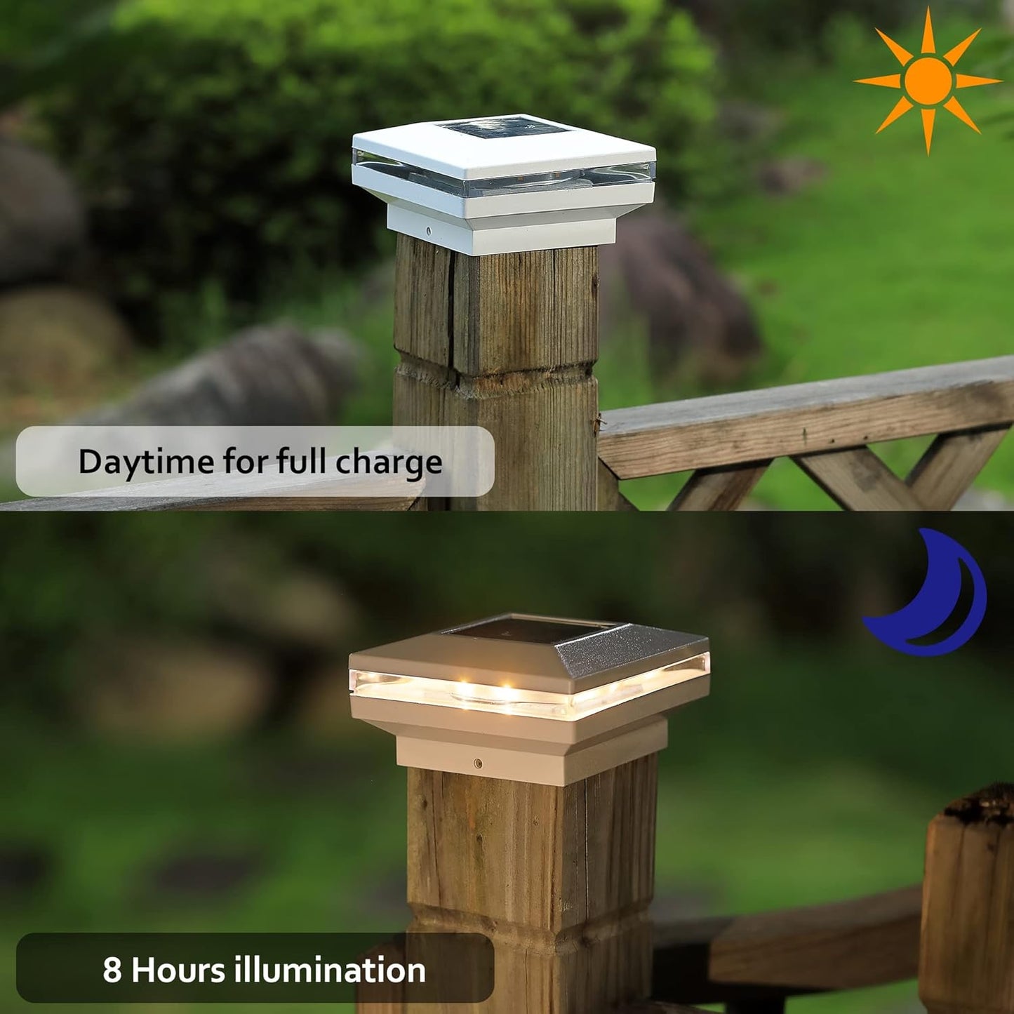 8 Pack Solar Powered White Shell Post Lights