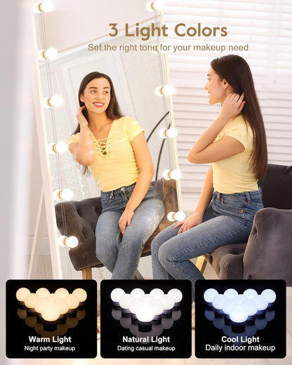 Led Vanity Mirror Lights Kit - Vanity Lights Have 10 Dimmable Light Bulbs for Makeup Dressing Table and Power Supply Plug in Lighting Fixture Strip, White (No Mirror Included)