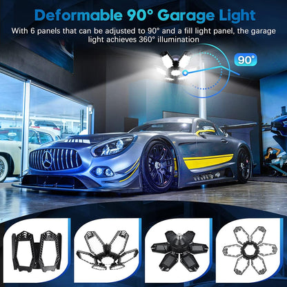 LED Light Garage Lighting with 6+1 Adjustable Panels Garage Bulb for Basement, Attic