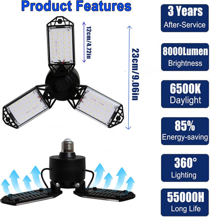 LED Garage Ceiling Lights with 3 Adjustable Panels