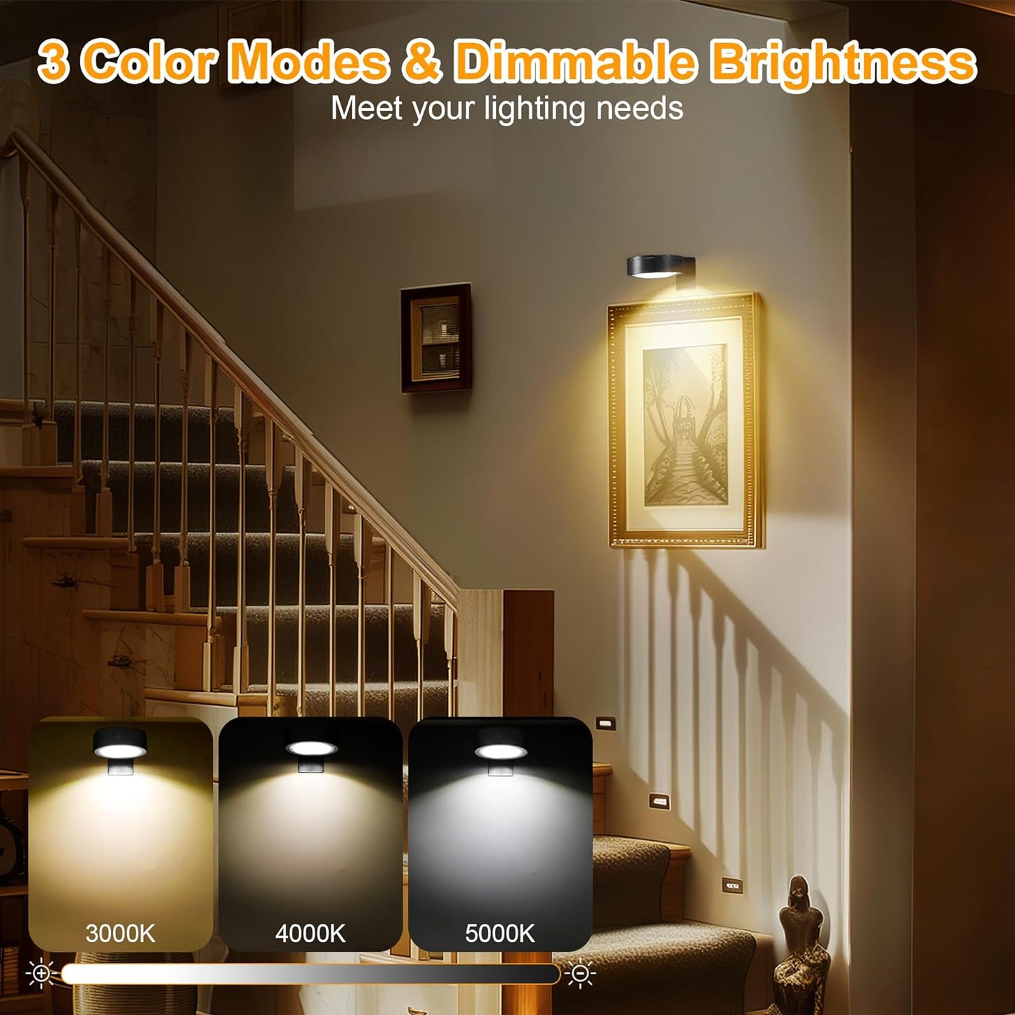 3 Pcs Picture Lights for Wall Battery Operated