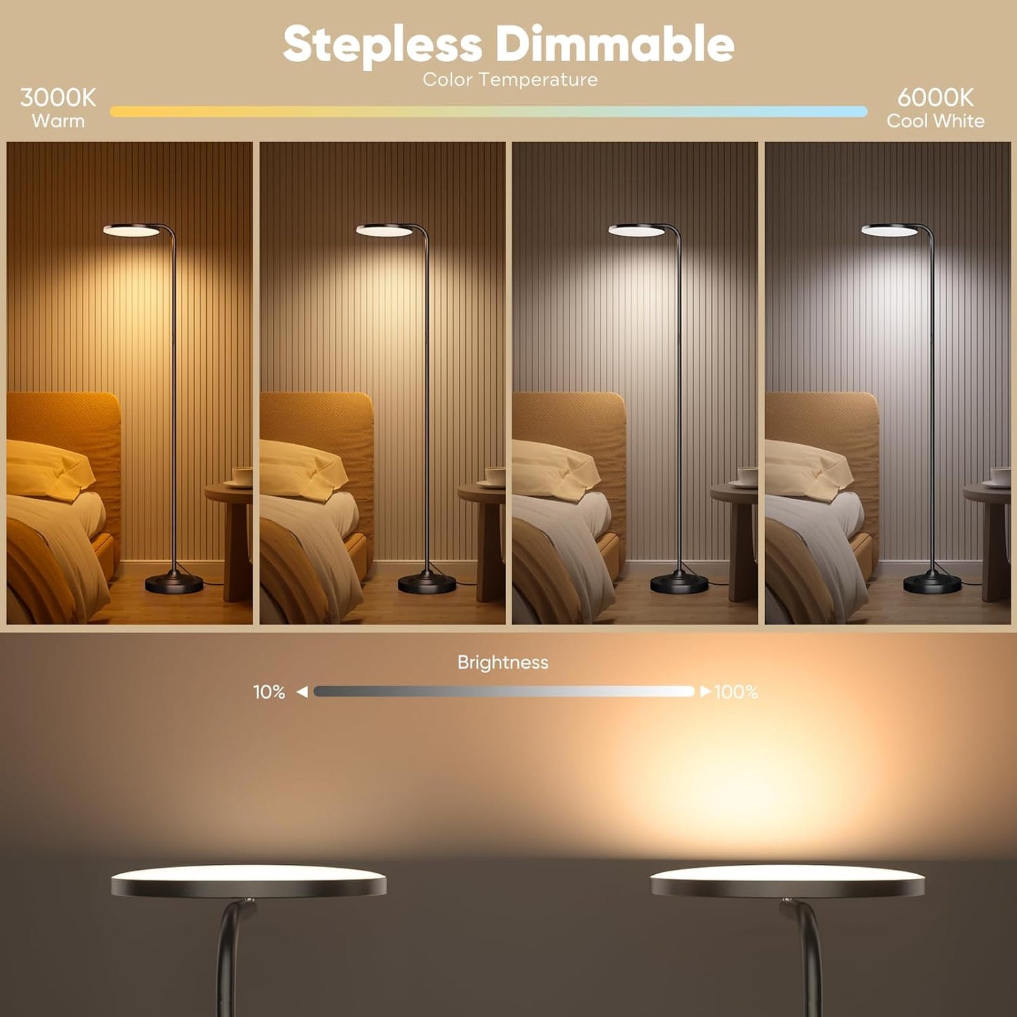 Modern Stepless Dimmable Torchiere Tall Lamp with Remote Control,