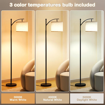 Ambimall Floor Lamp for Living Room with 3 Color Temperatures LED Bulb, Beige Lampshade & Foot Switch Included, Easy to Install, 9W Bulb Included