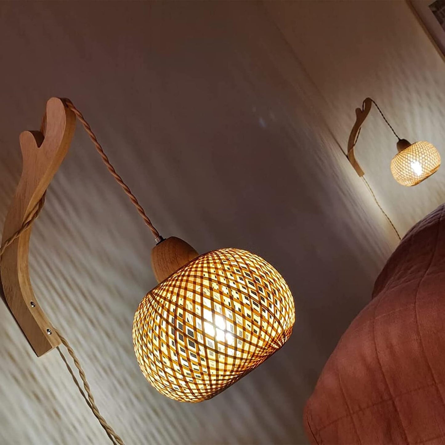 Bamboo Lantern Plug in Wall Sconces