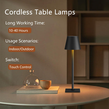 Cordless Table Lamp Rechargeable Lamps: 6000mAh Battery Operated Table Lamp Outdoor Waterproof, Touch Control, Portable Wireless Desk Lamp for Dinner/Bedroom/Restaurant(Black 2 Pack)