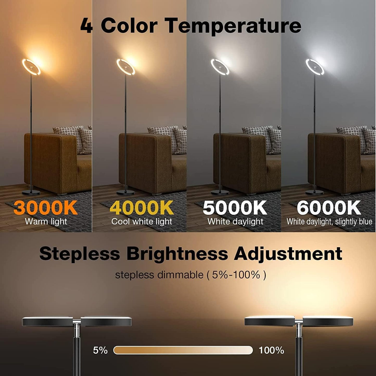 22W LED Rotatable Reading Standing Lamp