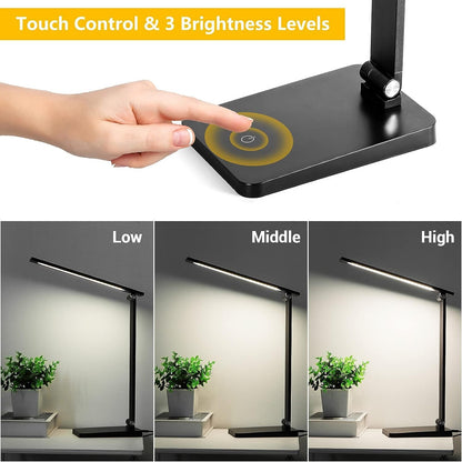 3 Levels Dimmable Reading Desk Light with USB Charging Port