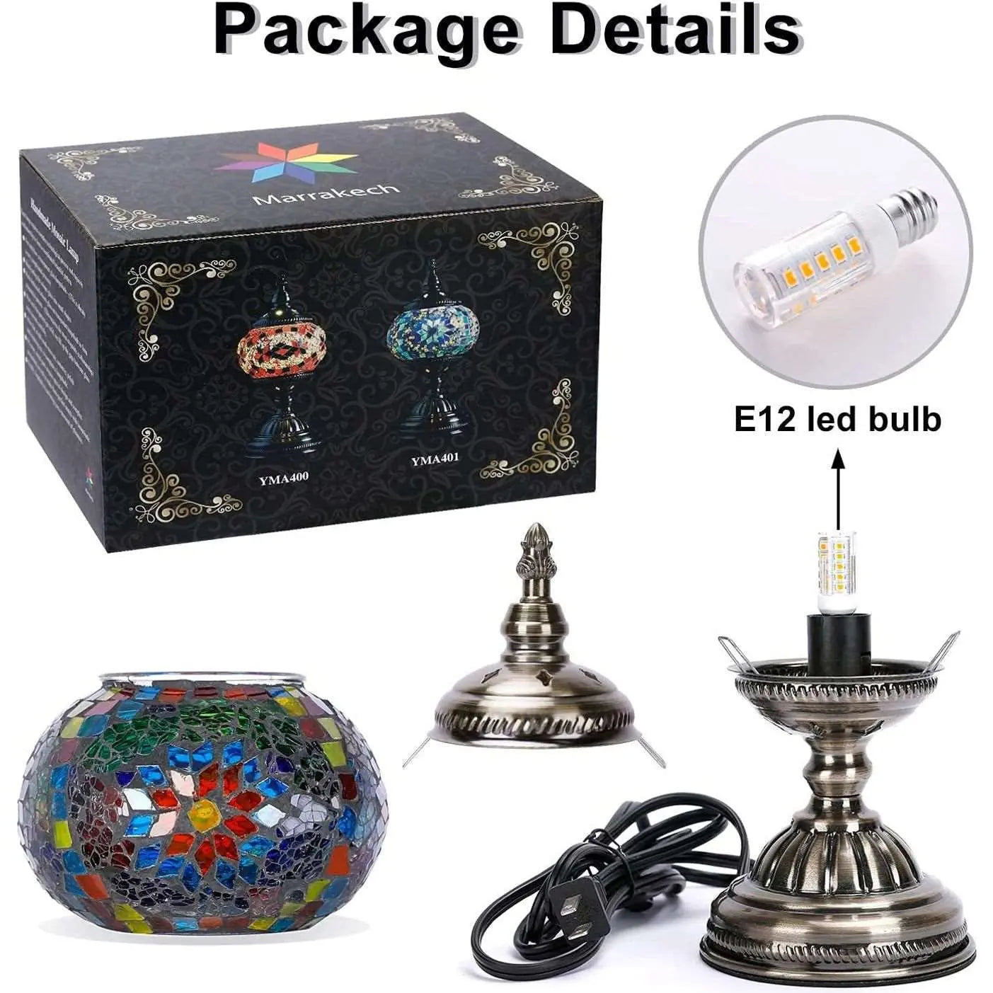 Anton Turkish Mosaic Glass Decorative Table Lamp Moroccan Lantern Home Decor Night Light for Living Bedroom Room (Multicolour)