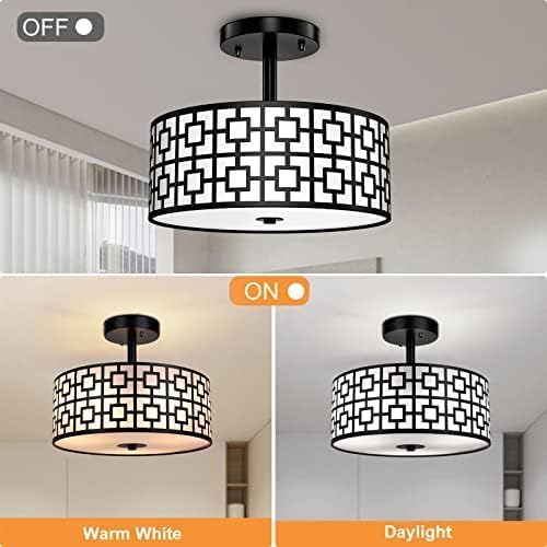 Modern 3-Light Semi Flush Mount Ceiling Light - Drum Fixture