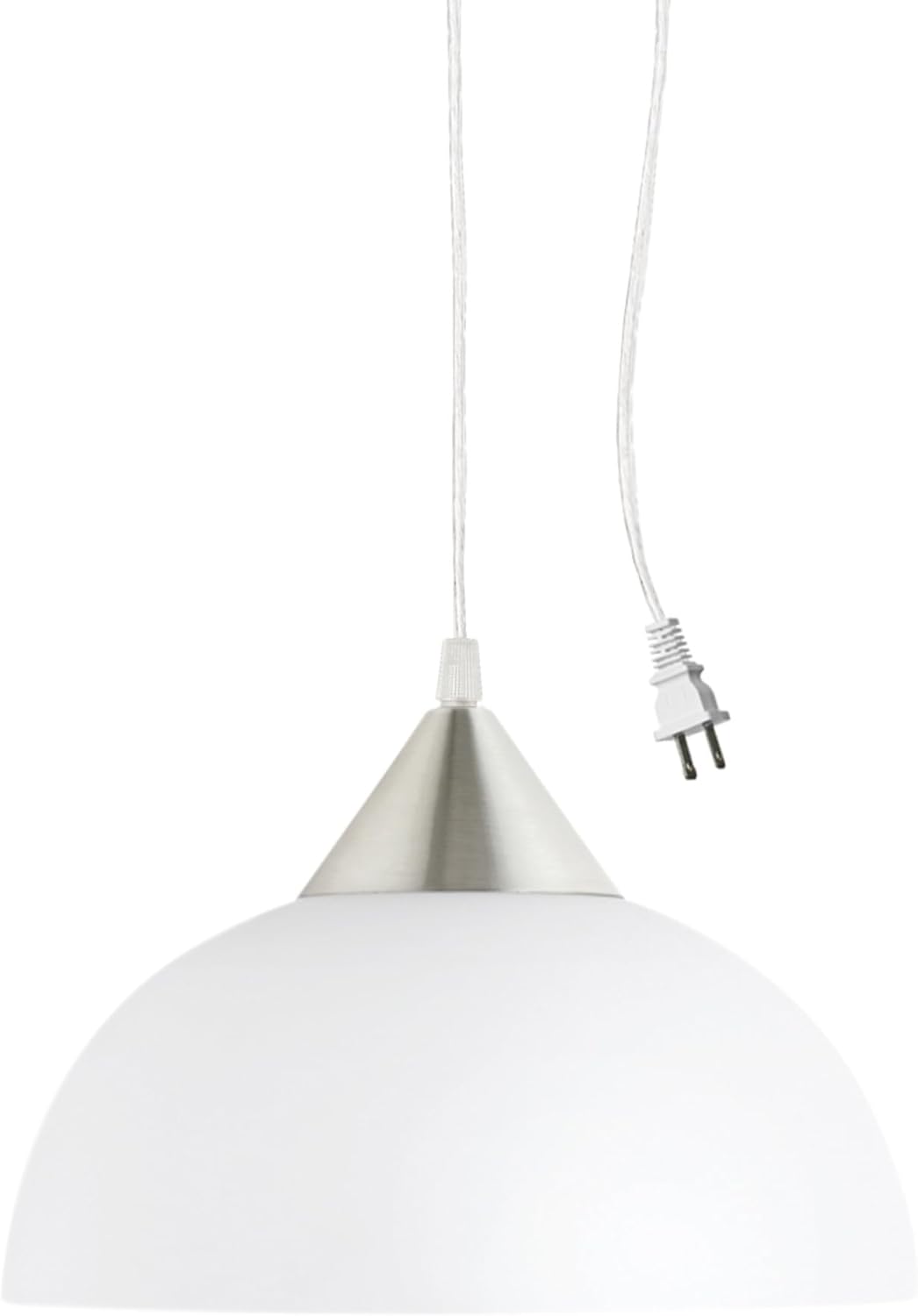 1-Light Plug-in Pendant | Brushed Steel | 15ft Clear Cord