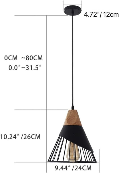 Modern Black Pendant Light | Adjustable Wood Hanging Fixture