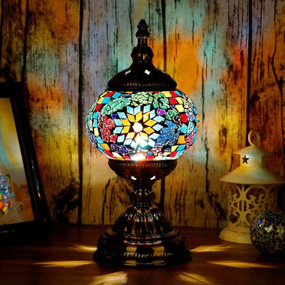 Anton Turkish Mosaic Glass Decorative Table Lamp Moroccan Lantern Home Decor Night Light for Living Bedroom Room (Multicolour)