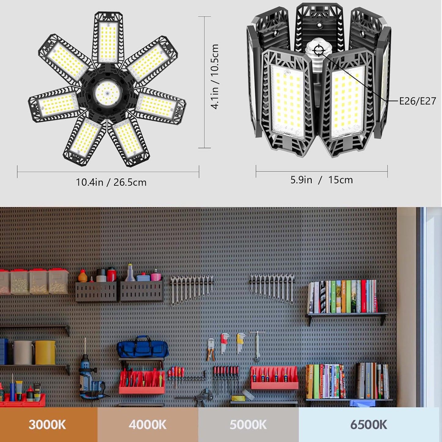 8 Pack 200W Deformable LED Garage Ceiling Lights