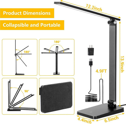 3 Levels Dimmable Reading Desk Light with USB Charging Port