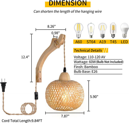 Bamboo Lantern Plug in Wall Sconces